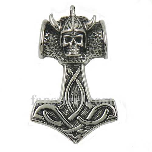 FSP16W03 Thors Hammer Vikinghead big pendant - Click Image to Close